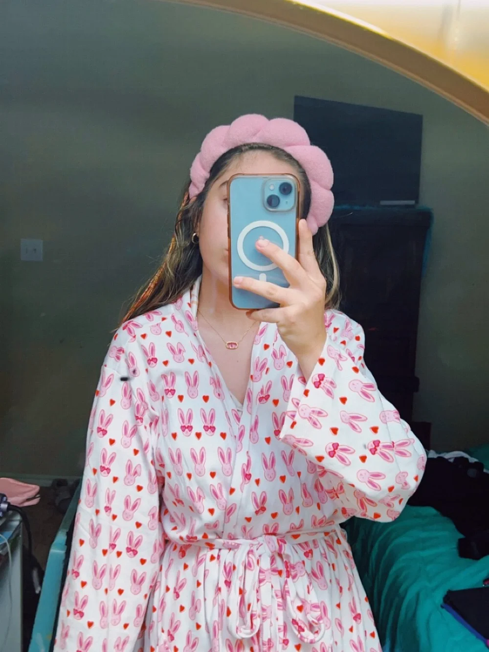 Roller Rabbit Pink & White Bunny-Print Satin Tie-Waist Robe